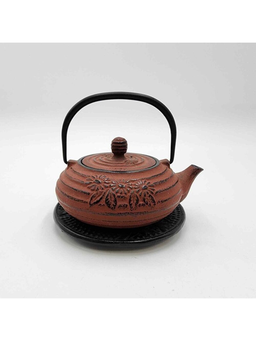 Chinese Red Cast Iron Teapot With Hot Pad & Strainer Vintage